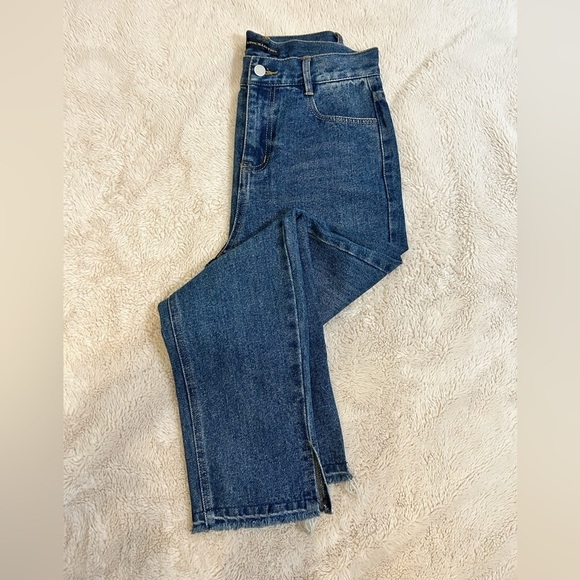 ASM Collection | Straight Leg Distressed Denim | Blue | Slits on Bottom | Size M - Picture 3 of 9